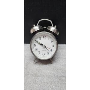 Big Ben STYLE Brushed Aluminum alarm clock w/ night light no battery cover Box 4